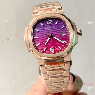 New! Copy Patek Philippe Nautilus Red Gradient 35mm Women's Watch